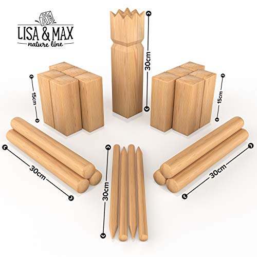 LISA & MAX Kubb Original - Madera de haya FSC® original robusta, fabricada en la UE, dimensiones oficiales del torneo