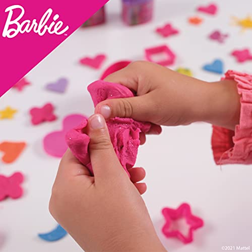 Lisciani, Barbie Glitter Dough Kit Moda, Botes en forma de corazón, Plastilina con purpurina, Pack 4 x 100 g, 88843 -Juego creativo para niñas a partir de 3 años