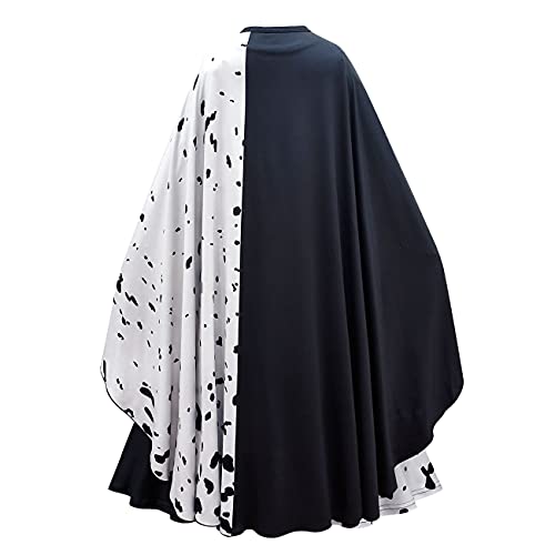 Lito Angels Disfraz de Cruella con Capa, Vestido de Lunares Dálmatas en Blanco y Negro para Niñas, Talla 7-8 años