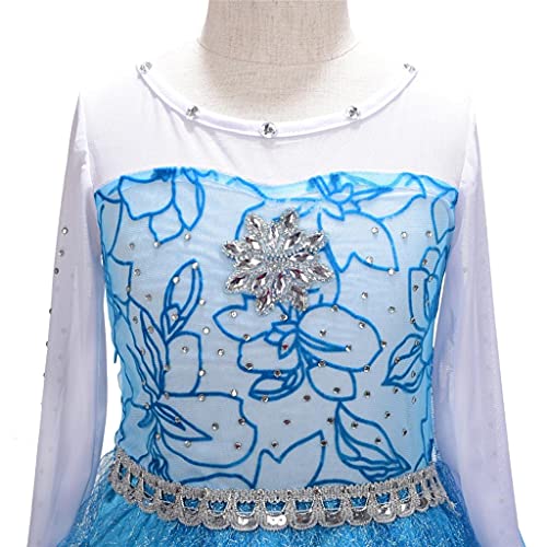 Lito Angels Disfraz de Princesa Elsa Reina de Nieve Vestido de Reino del Hielo con capa Desmontable y Accesorios para Niñas, Talla 7-8 años, E