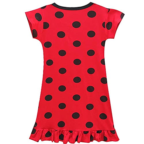 Lito Angels Ladybug Mariquita Vestido Casual de Verano para Niñas, Ropa de Dormir Pijamas Camisones, Talla 5-6 años, Lunares Rojos, Manga Corta