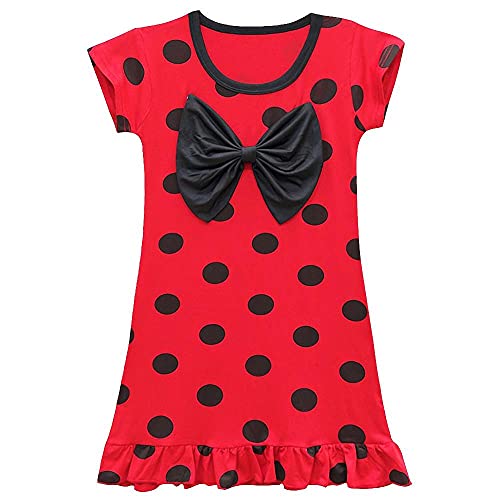 Lito Angels Ladybug Mariquita Vestido Casual de Verano para Niñas, Ropa de Dormir Pijamas Camisones, Talla 5-6 años, Lunares Rojos, Manga Corta