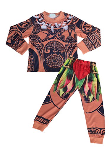 Lito Angels Niños Maui 2 piezas Disfraces Conjuntos Princesa Moana Disfrazarse Vestido de fiesta de Halloween Talla 5-6 años