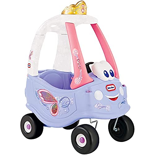 little tikes Fairy Cozy Coupe - Coche de montar con claxon que funciona de verdad, botón de arranque y tapa de combustible - Edades de 18 meses a 5 años