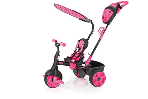 Little Tikes Triciclo 4 en 1 Edición de Lujo - Triciclo de Tres Ruedas para Niños Pequeños - Edades de 9 Meses a 3 Años - Juego Activo Todo el Día - Rosa Neón