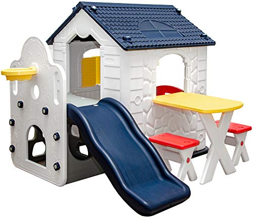 LittleTom Casa de Juegos para Niños con Tobogán - 1 Año - Cabaña Jardín - Exterior Interior