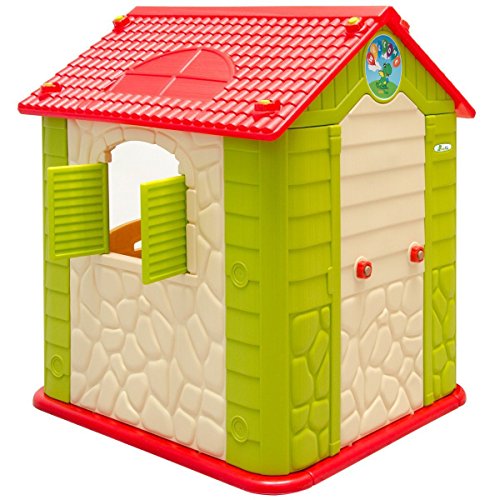 LittleTom Casa de Juegos para niños y niñas Incl 1 Mesa 2 taburetes Casita de plástico para Interiores y Exteriores Verde Beige