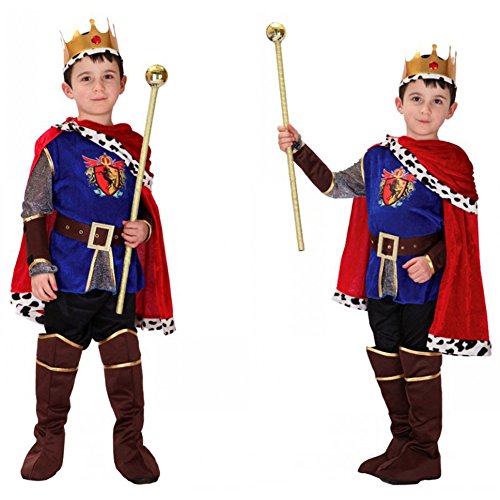 LOLANTA 7PCS Niño Medieval Príncipe Rey Disfraz Niño Halloween Príncipe Cosplay (6-7 años)