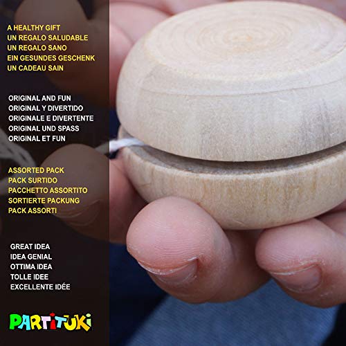 Lote de 25 Yoyos de Madera Natural Partituki. Idea Genial para Regalos Cumpleaños Niños Clase, Comuniones, Bodas…