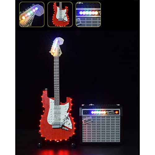 LOTFUN Juego de luces LED para guitarra eléctrica Stratocaster Lego 21329 (solo incluye LED, no el kit Lego) – Versión clásica