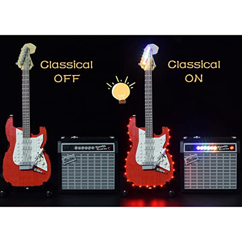 LOTFUN Juego de luces LED para guitarra eléctrica Stratocaster Lego 21329 (solo incluye LED, no el kit Lego) – Versión clásica