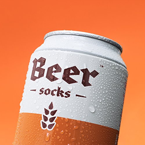 Luckies of London Calcetines divertidos para hombres, en lata de cerveza, Naranja, 41-45 EU (7-11 UK)