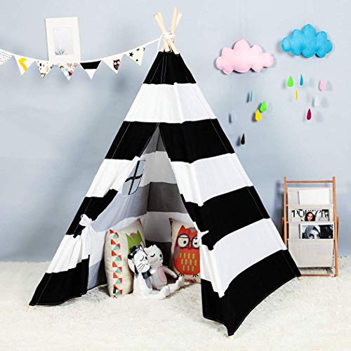 LUVODI Tipi Infantil Niño,Tienda Campaña Infantil Indios Tienda Tipi Infantil Plegable para Niña Regalo para Bebes con Ventanilla para Exterior Interior 120x120x160cm Color Rayas Blanco y Negro