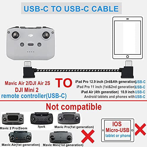 LYONGTECH Cable trenzado de nailon USB C a USB-C de 11.8 pulgadas para DJI Mini 2/Mavic Air 2, cable de datos de extensión de teléfono OTG RC de 1FT (conector tipo C)