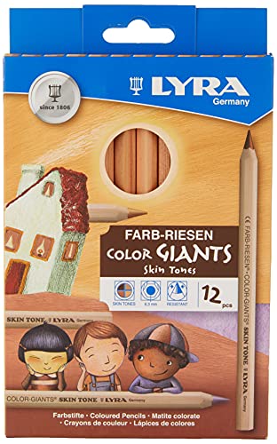 LYRA Color Giants Skin Tones - Estuche con 12 lápices hexagonales y mina, diámetro 6.25 mm;Lyra 3931124 Farb-Riese Skin Tones Etui K12 Kartonetui mit 12 Stück