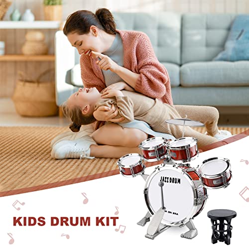 m zimoon Batería de música para niños Kit, Juego Tambor Jazz Junior 5 Tambores con Taburete Para Instrumento Musical de Percusión Día ​Festivo Regalo uguete Educativo Por Niños Y Niñas Principiantes