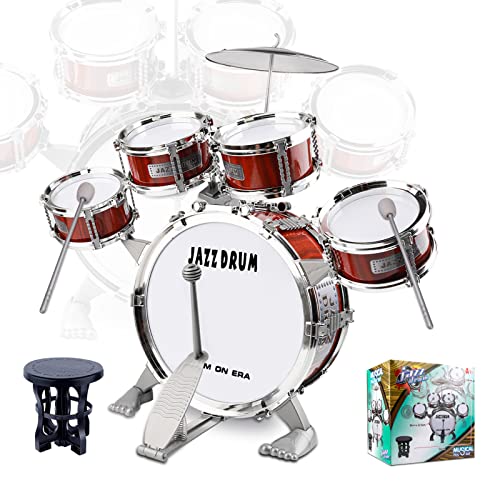 m zimoon Batería de música para niños Kit, Juego Tambor Jazz Junior 5 Tambores con Taburete Para Instrumento Musical de Percusión Día ​Festivo Regalo uguete Educativo Por Niños Y Niñas Principiantes