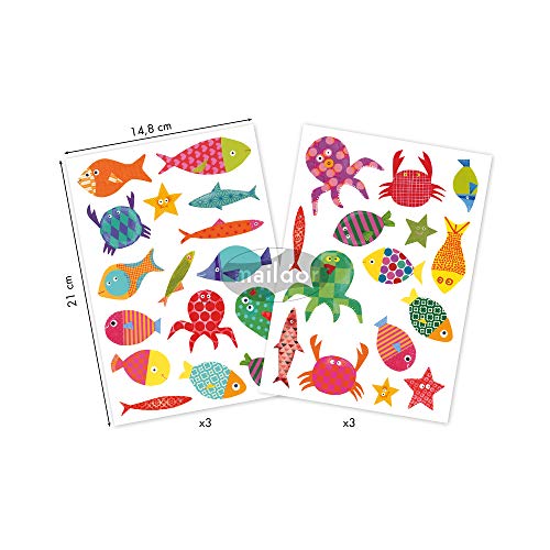 Maildor AE037O - Un sachet de gommettes Baby 6 planches 14,8 x 21 cm, Poissons (93 stickers)