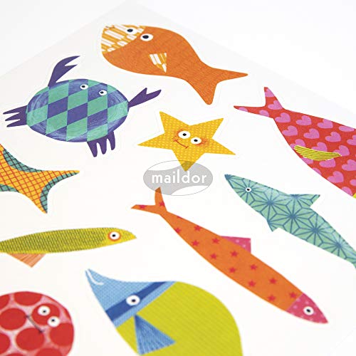 Maildor AE037O - Un sachet de gommettes Baby 6 planches 14,8 x 21 cm, Poissons (93 stickers)