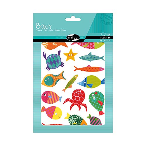 Maildor AE037O - Un sachet de gommettes Baby 6 planches 14,8 x 21 cm, Poissons (93 stickers)