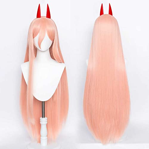 MAOMA Peluca Cosplay Anime,Peluca Chainsaw Man Power,Long Straight Peluca Cosplay,con Red de Peluca Gratis,Halloween Hair,para Cosplay de Fiesta ​diari(Color:Rosado)