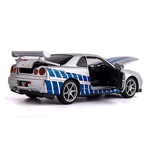 MAQINA Réplica De Coche 1/32 para GTR R34 Skyline Ares Racing Diecasts Colección De Modelos De Coches De Carreras Vehículos De Juguete (Color : Plata)