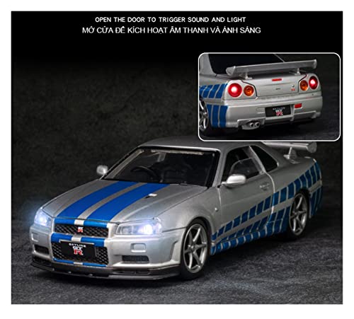 MAQINA Réplica De Coche 1/32 para GTR R34 Skyline Ares Racing Diecasts Colección De Modelos De Coches De Carreras Vehículos De Juguete (Color : Plata)