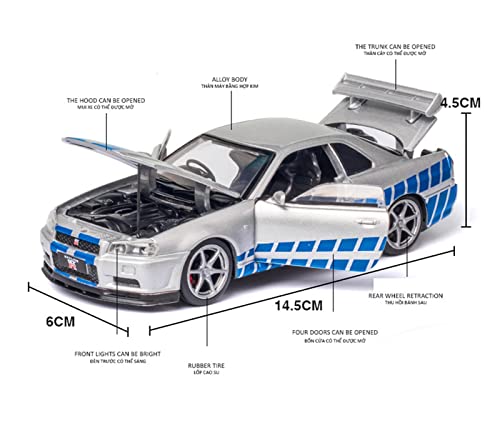 MAQINA Réplica De Coche 1/32 para GTR R34 Skyline Ares Racing Diecasts Colección De Modelos De Coches De Carreras Vehículos De Juguete (Color : Plata)