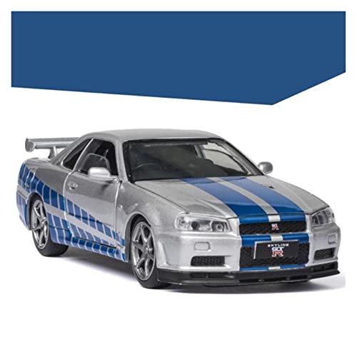 MAQINA Réplica De Coche 1/32 para GTR R34 Skyline Ares Racing Diecasts Colección De Modelos De Coches De Carreras Vehículos De Juguete (Color : Plata)