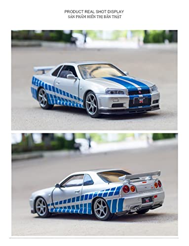 MAQINA Réplica De Coche 1/32 para GTR R34 Skyline Ares Racing Diecasts Colección De Modelos De Coches De Carreras Vehículos De Juguete (Color : Plata)