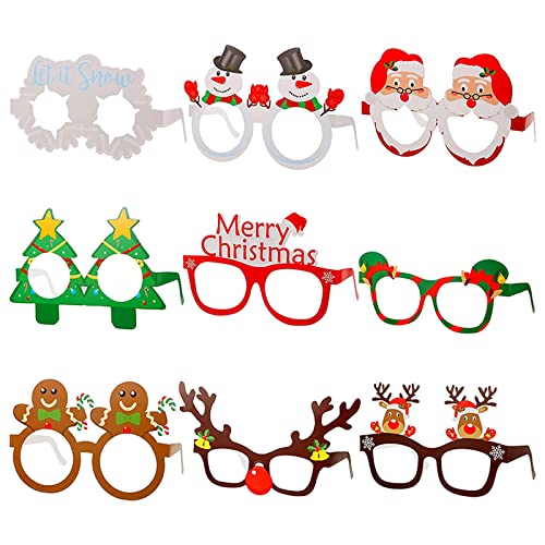 Marco de gafas de Navidad Runmeihe, 9 piezas, anteojos de Navidad de dibujos animados creativos, suministros para fiestas, gafas de juguete, accesorios para fotos para fiestas