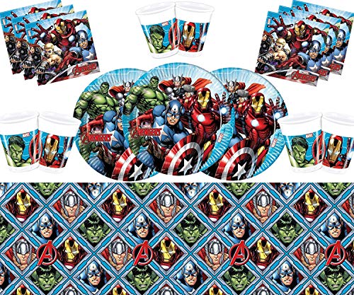 Marvel Avengers Assemble Party Vajilla Platos Tazas Servilletas Mantel Gratis Globos Marco de Fotos de latón-16 Invitados