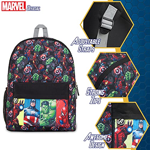 Marvel Mochilas Escolares De Los Vengadores, Mochilas Infantiles Para Niño De Los Superhéroes, Regalos Niños (Negro Aop)