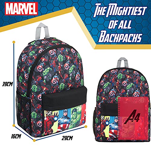 Marvel Mochilas Escolares De Los Vengadores, Mochilas Infantiles Para Niño De Los Superhéroes, Regalos Niños (Negro Aop)