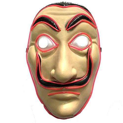 Máscara Dali Mask LED CASA de Papel Salvador Dali Plástica Mascarilla Realistic Cosplay Máscara de fiesta Halloween (Rojo)