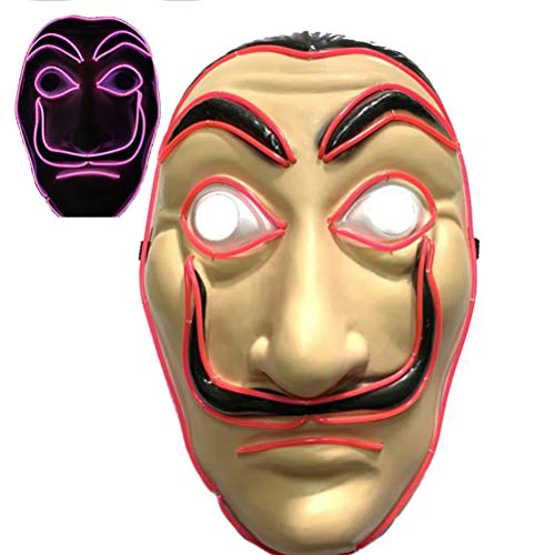 Máscara Dali Mask LED CASA de Papel Salvador Dali Plástica Mascarilla Realistic Cosplay Máscara de fiesta Halloween (Rojo)