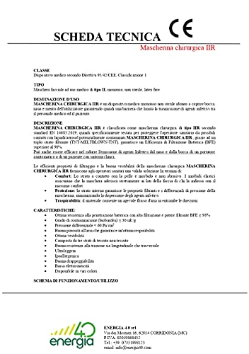 Mascarilla quirúrgica 3 capas Certificación CE de typo II R, PAQUETE DE 50 UNIDADES Azul. FABRICADAS EN ITALIA EN SU TOTALIDAD CON MATERIALES ITALIANOS CERTIFICADOS