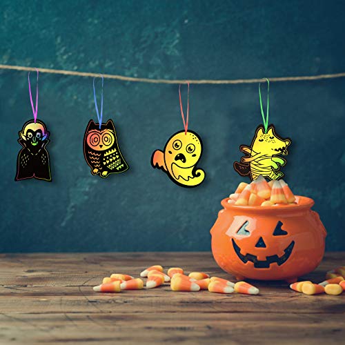 Matogle 48 piezas de Halloween Scratch Art Craft Scratch Castle Pumpkin Ghost Bat Adorno Kits de manualidades para niños Regalo perfecto para que los niños diseñen y decoren