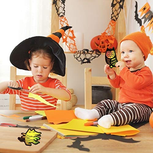 Matogle 48 piezas de Halloween Scratch Art Craft Scratch Castle Pumpkin Ghost Bat Adorno Kits de manualidades para niños Regalo perfecto para que los niños diseñen y decoren