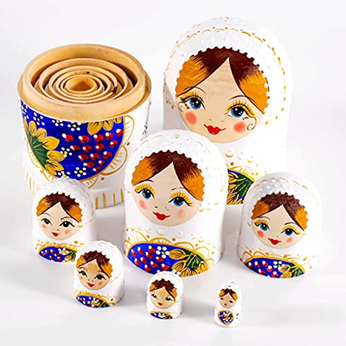 Matryoshka Matryoshka Ruso 7-Capa Muñeca Blanca Muñecas de Madera Hechas a Mano Matryoshka Muñecas para niños Juguetes educativos para niños Muñecas anidadas (Color : White)