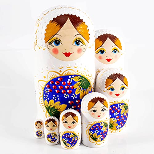 Matryoshka Matryoshka Ruso 7-Capa Muñeca Blanca Muñecas de Madera Hechas a Mano Matryoshka Muñecas para niños Juguetes educativos para niños Muñecas anidadas (Color : White)