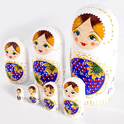 Matryoshka Matryoshka Ruso 7-Capa Muñeca Blanca Muñecas de Madera Hechas a Mano Matryoshka Muñecas para niños Juguetes educativos para niños Muñecas anidadas (Color : White)