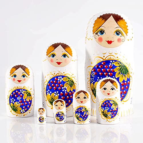 Matryoshka Matryoshka Ruso 7-Capa Muñeca Blanca Muñecas de Madera Hechas a Mano Matryoshka Muñecas para niños Juguetes educativos para niños Muñecas anidadas (Color : White)