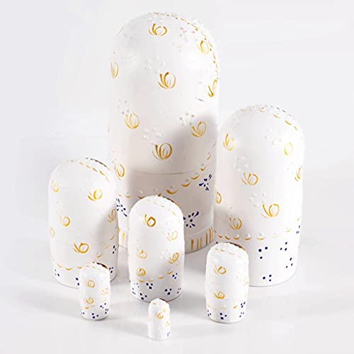 Matryoshka Matryoshka Ruso 7-Capa Muñeca Blanca Muñecas de Madera Hechas a Mano Matryoshka Muñecas para niños Juguetes educativos para niños Muñecas anidadas (Color : White)