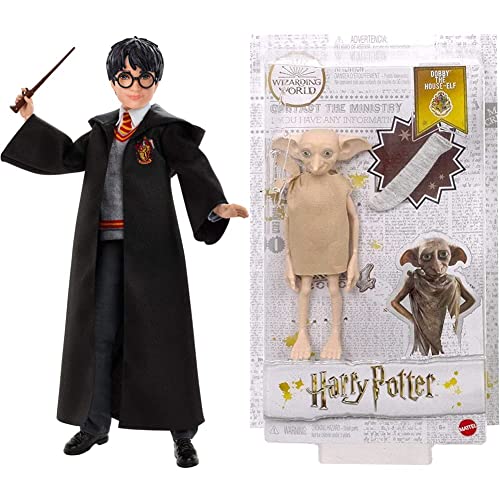 Mattel Harry Potter Muñeca Personaje, Multicolor (FYM50) + Dobby el Elfo doméstico, muñeco de Juguete de 13 cm con calcetín GXW30