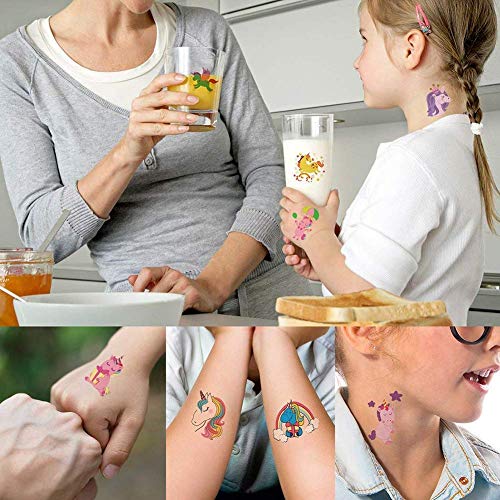 Mattelsen Tatuajes Temporales Niños Niñas Animales Unicornio 400pcs Hojas Tatuaje Falso Pegatinas Dibujos Animados para Infantiles de Cumpleaños Regalo