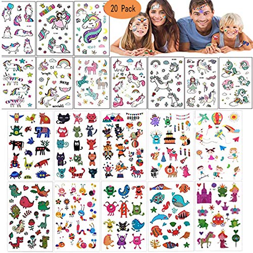 Mattelsen Tatuajes Temporales Niños Niñas Animales Unicornio 400pcs Hojas Tatuaje Falso Pegatinas Dibujos Animados para Infantiles de Cumpleaños Regalo