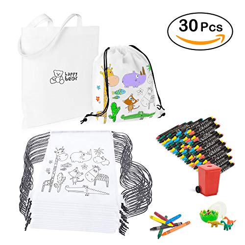 Mega Pack de 20 Mochilas para Pintar con Ceras - Diversión Asegurada - Original Regalo para Cumpleaños, Fiestas Infantiles en el Colegio y Comuniones - Incluye Regalos Extra para Divertido Concurso