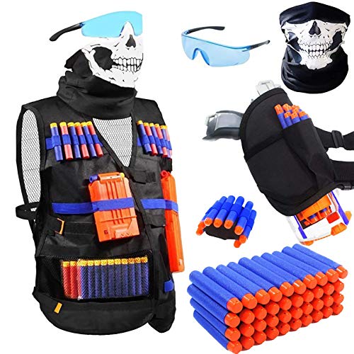 Meiqils 45pcs Niños Chaleco Táctico,Kids Elite Tactical Blasters Chaleco De Chaleco para Nerf Gun N-Strike Elite Series con 40 Dardos De Recarga Bullets