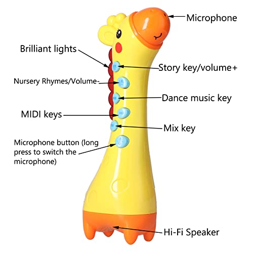 Micrófono de Juguete para Niños, Micrófono de Karaoke con Forma de Ciervo de Dibujos Animados para Niños de hasta 3 Años, Micrófono Inalámbrico Lindo, Altavoz, Cambiador de Voz, para(Amarillo)